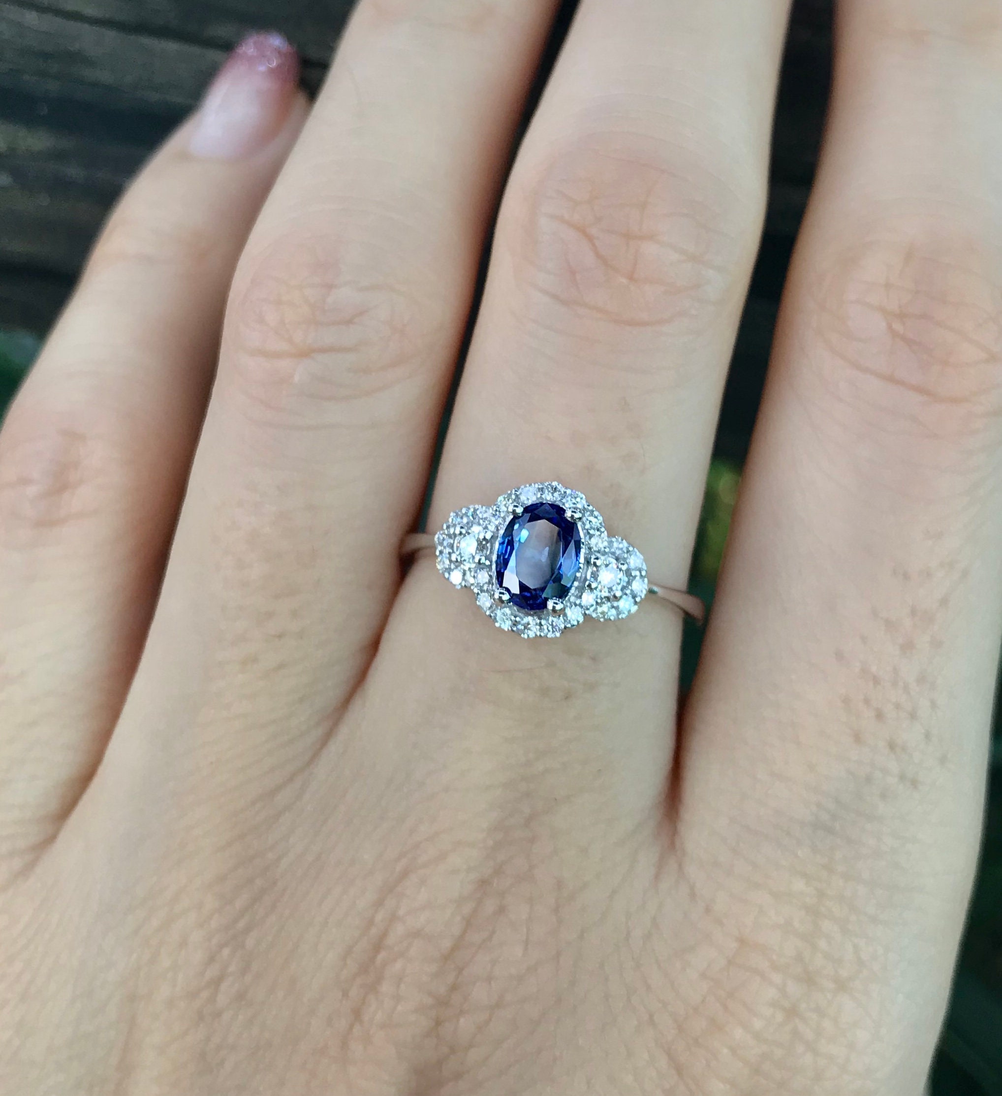 0.70ct Royal Blue Sapphire Deco Engagement Ring