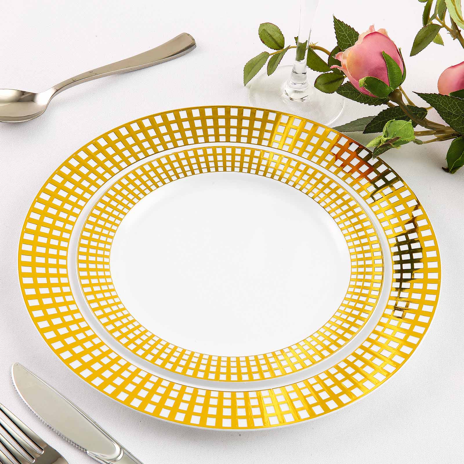 10"  WHITE PLASTIC PLATES With TRIM Party Wedding Disposable TABLEWARE ...