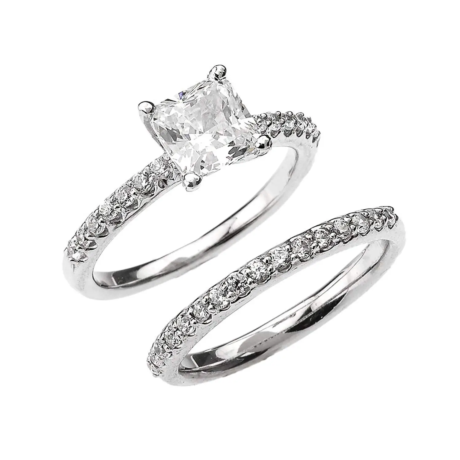 10k White Gold 2.5 Carat Total Weight Princess CZ Classic Engagement ...