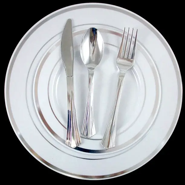 120 Bulk Dinner Wedding Disposable Plastic Plates Silverware Party ...