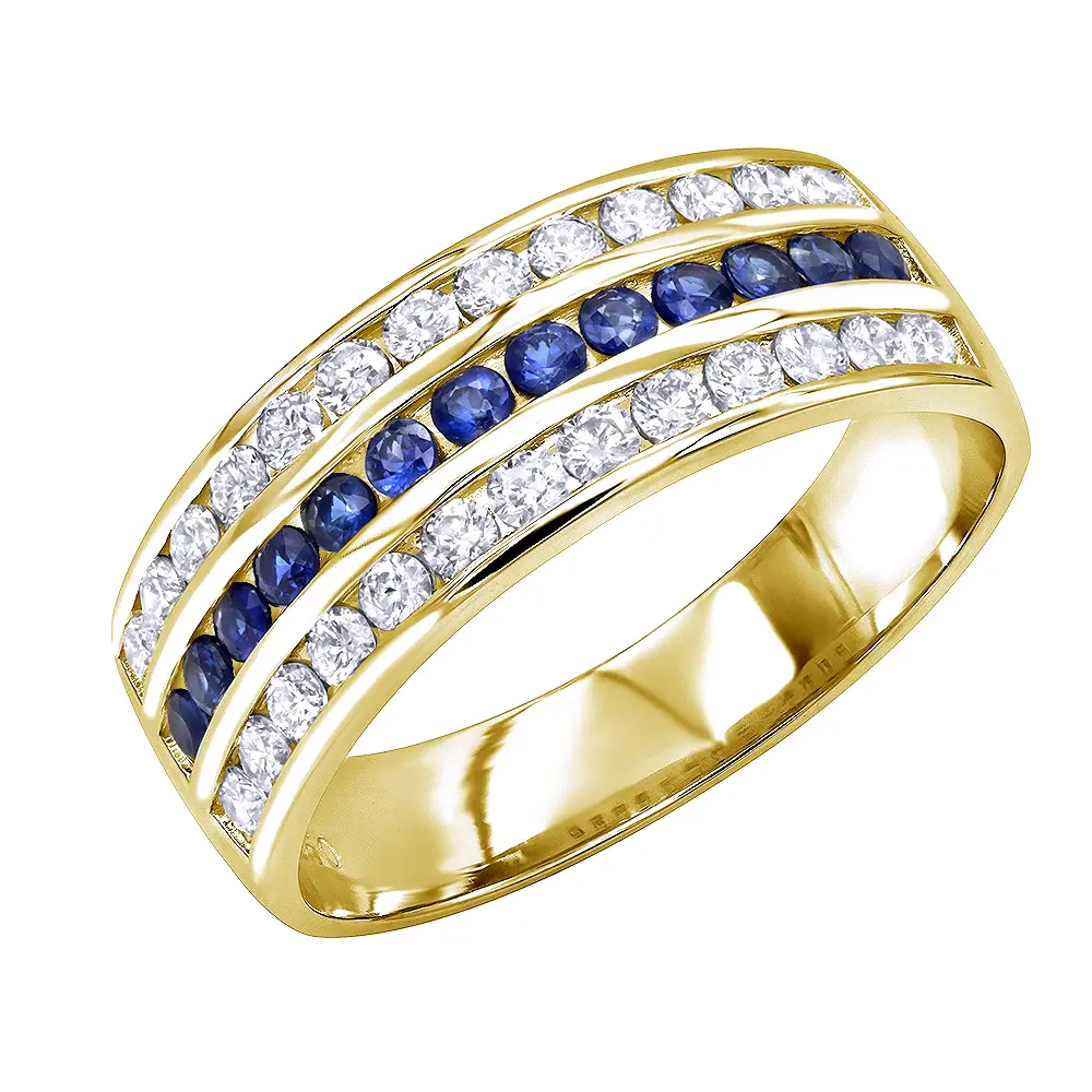 18k Gold Diamond and Sapphire Wedding Band for Men or Women by Luxurman ...
