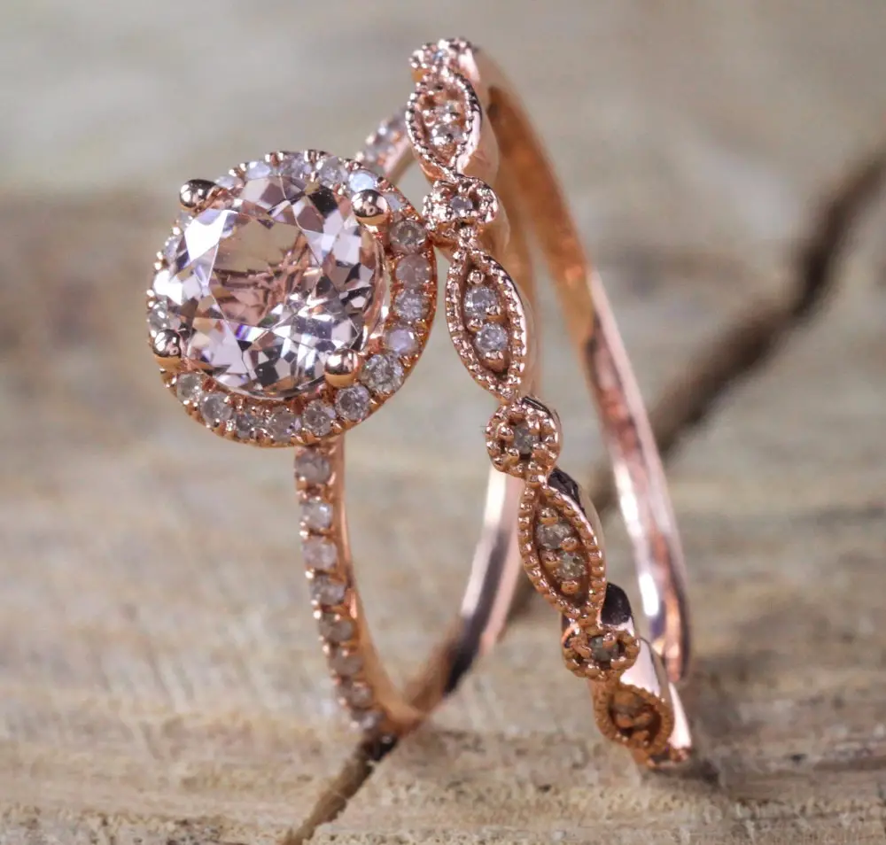 2 Pcs/Set Luxurious Crystal Pandora Ring Jewelry Rose Gold Color ...
