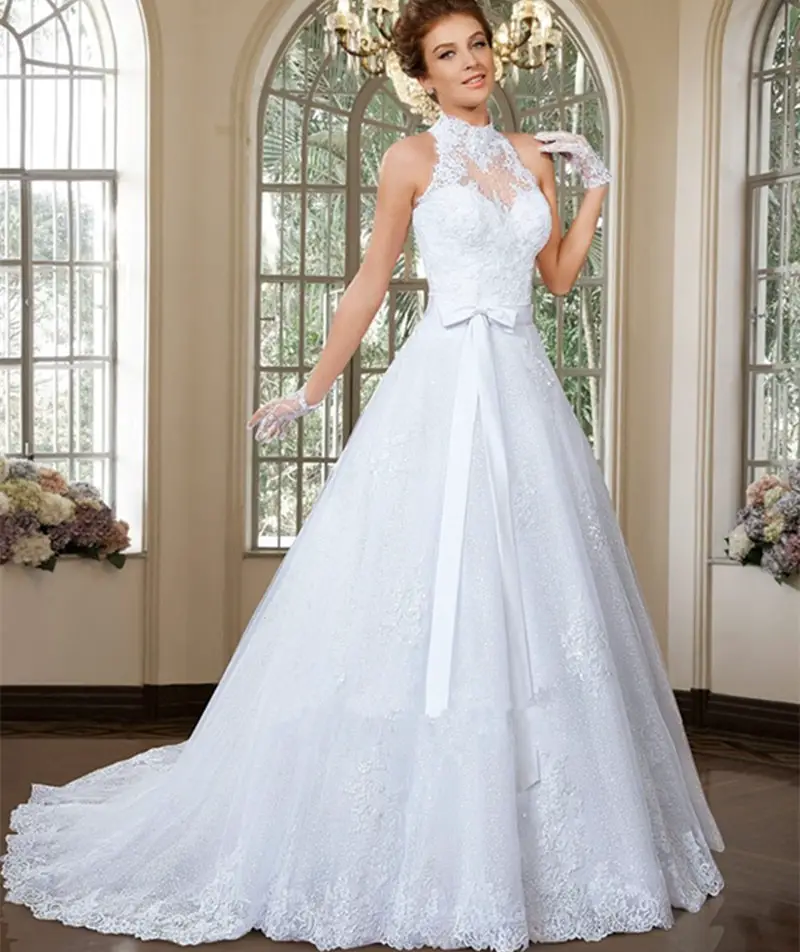 2015 Elegant High Neck A Line Bridal Dresses 2 Piece Wedding Dresses ...
