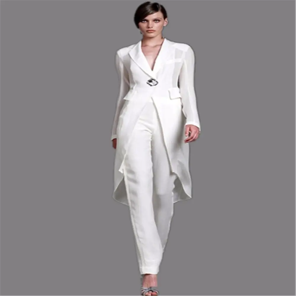2016 Plus Size Mother of the Bride Pant Suits with jacket White Crystal ...