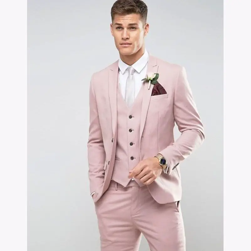 3 Piece (Jacket+Pants+Vest) 2017 pink men suit Slim Fit Terno Masculino ...