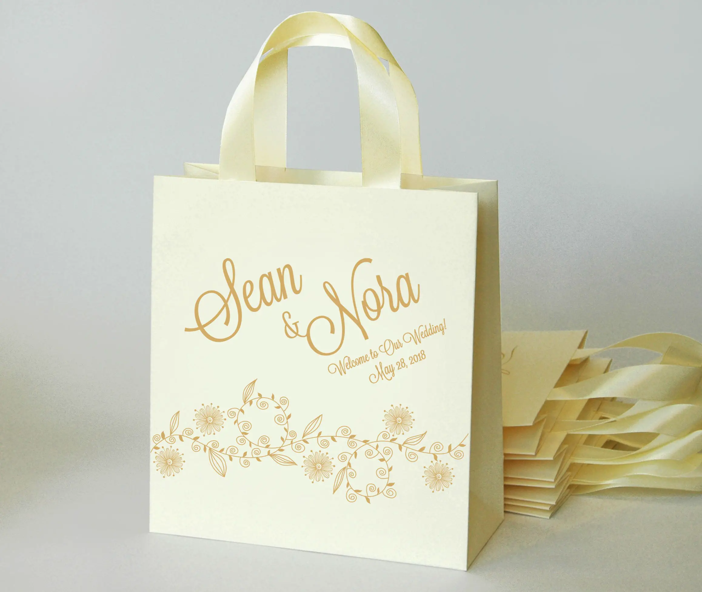 30 Gift Bags for wedding guests with satin ribbon handles and