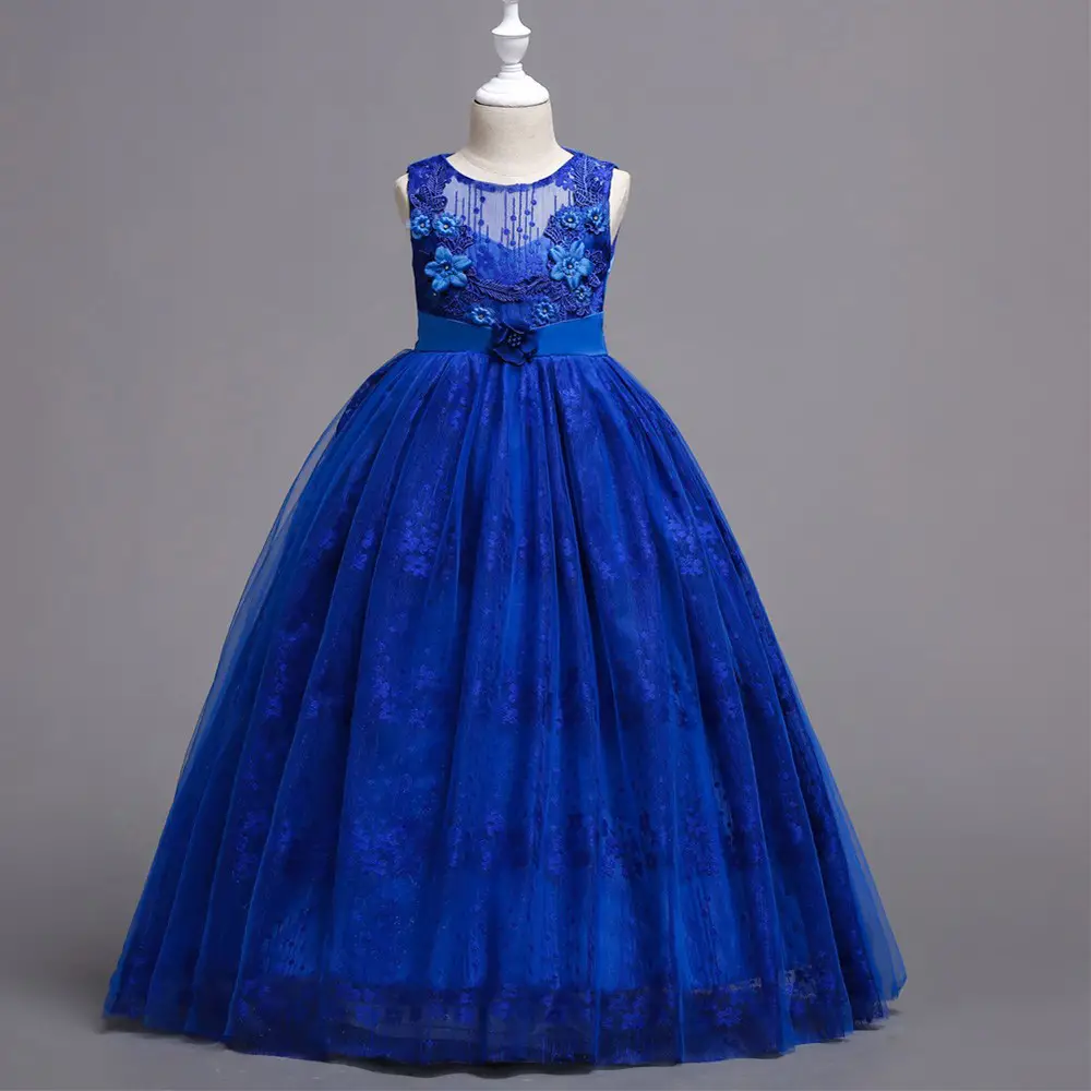 $39.9 Unique Lace Royal Blue Flower Girl Dress For Fall Wedding #QX