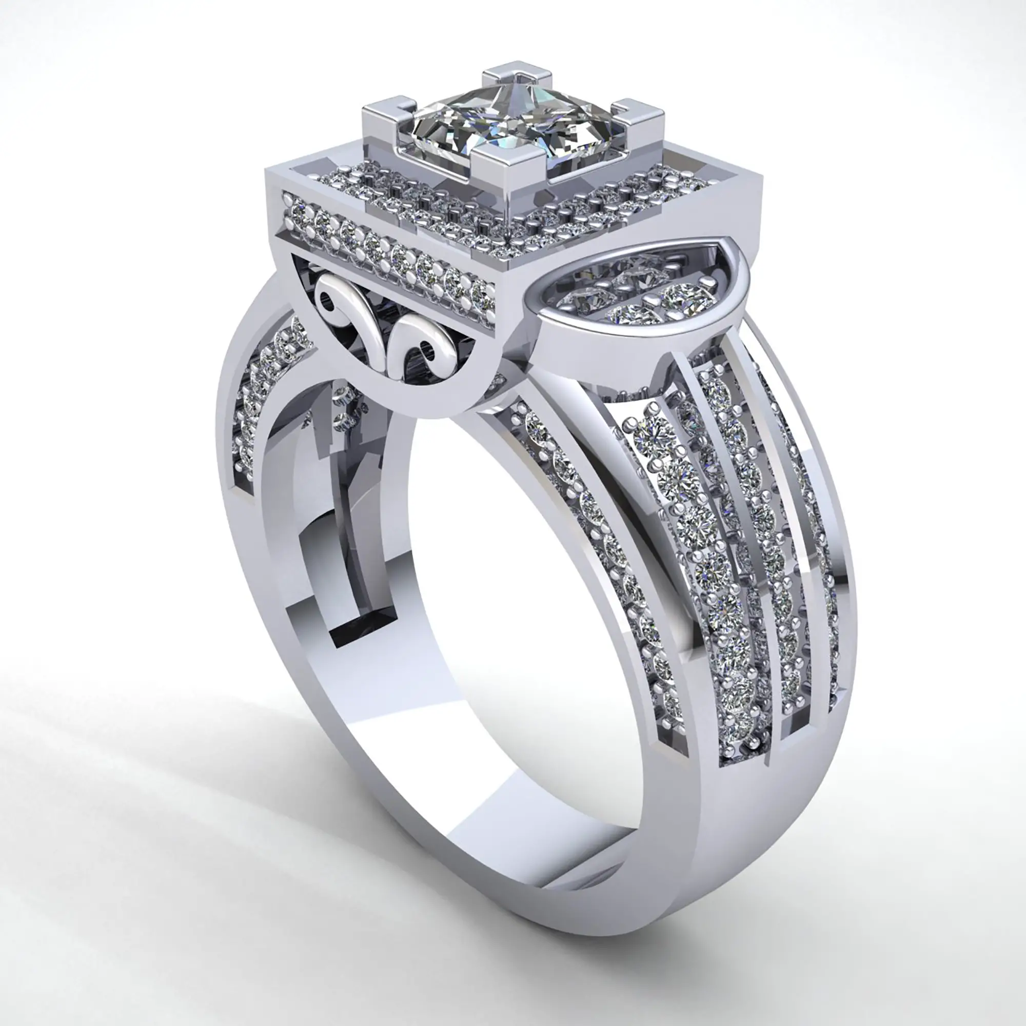 3ct Princess Cut Diamond Ladies Bridal Square Halo Engagement Ring 18K ...