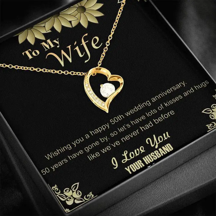 50th Golden Wedding Anniversary Pendant Necklace Gift For Wife / Her ...