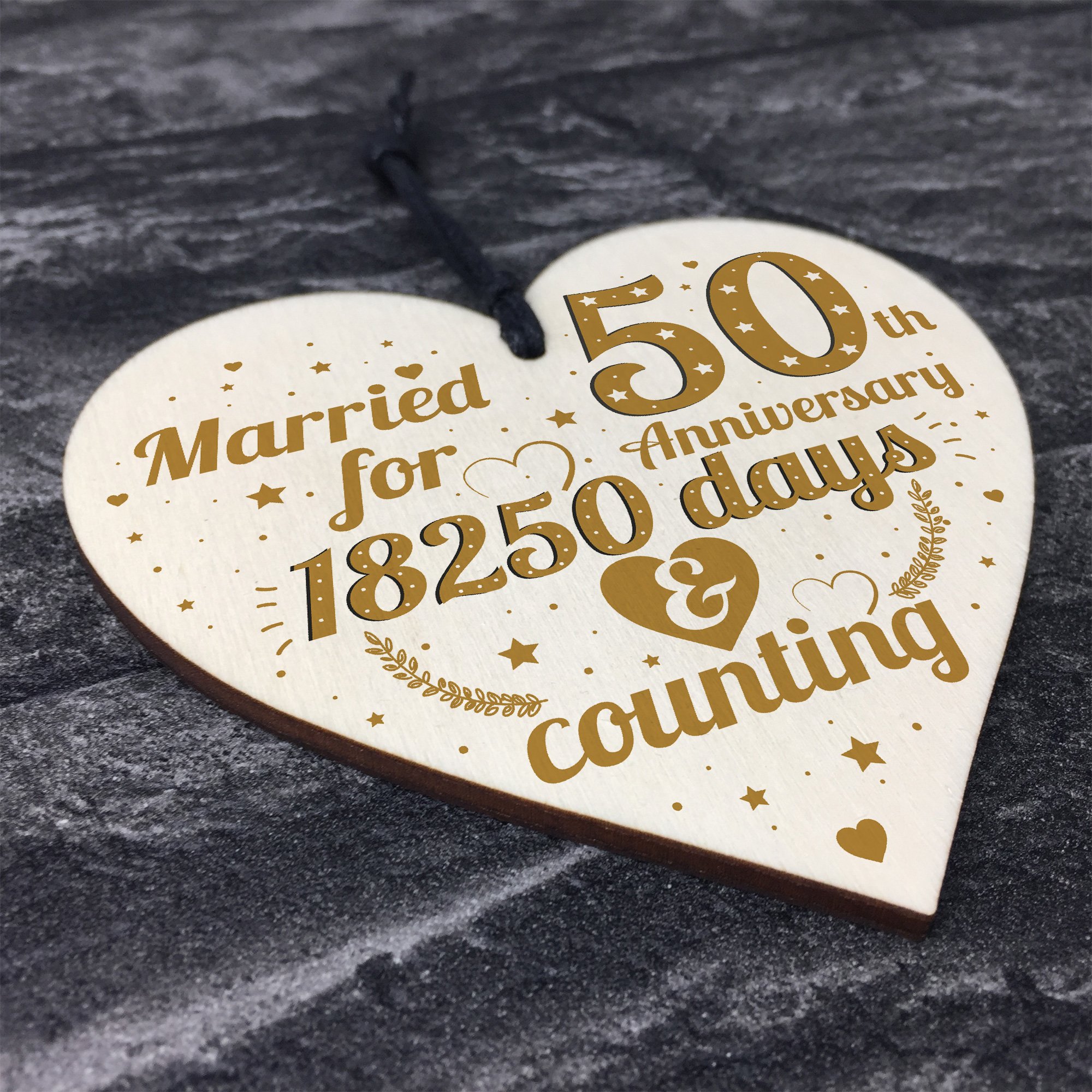 50th Wedding Anniversary Wood Heart Gift Gold Fifty Years ...