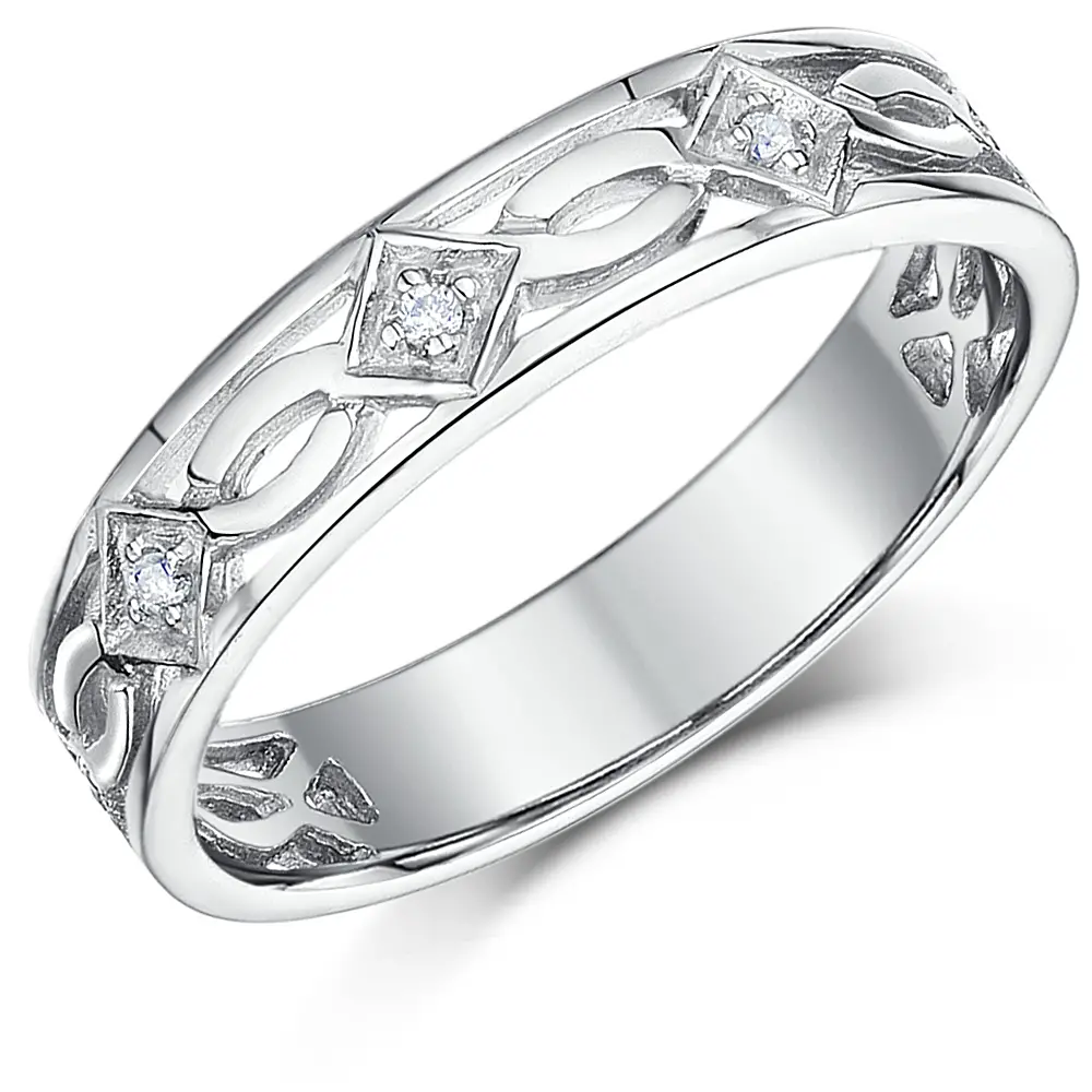 5mm 9ct White Gold Celtic Diamond Wedding Ring