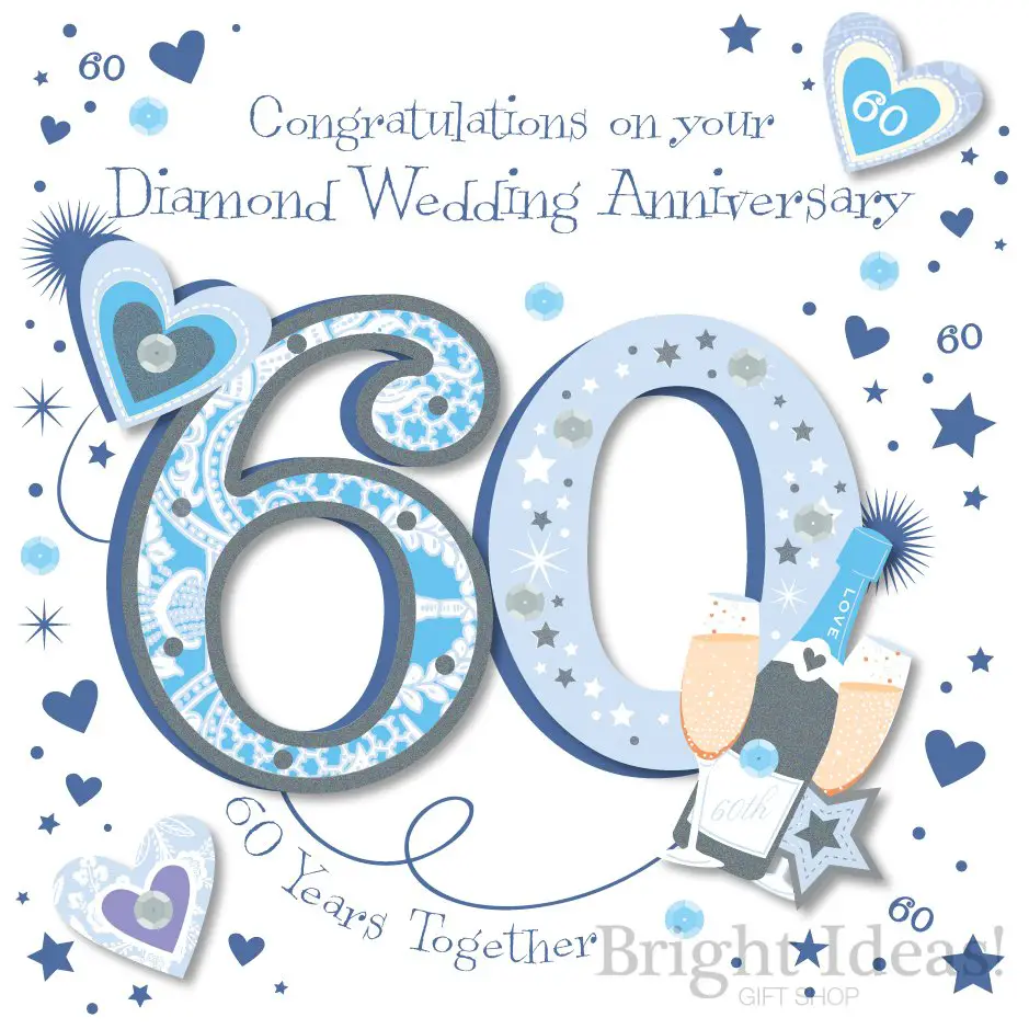 60th Diamond Wedding Anniversary Card by Ling Design ...