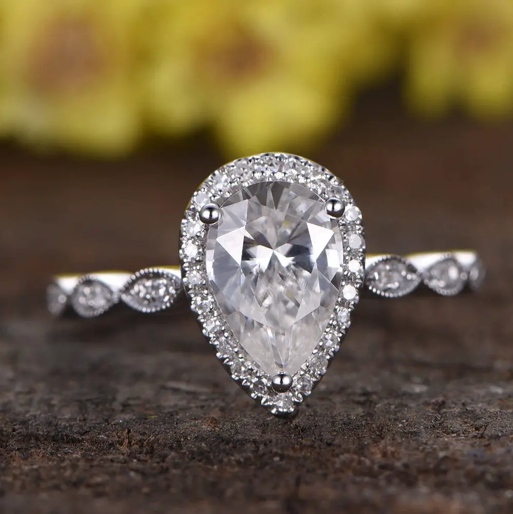 6x9mm Pear shaped Forever Classic moissanite engagement ring,Marquise ...