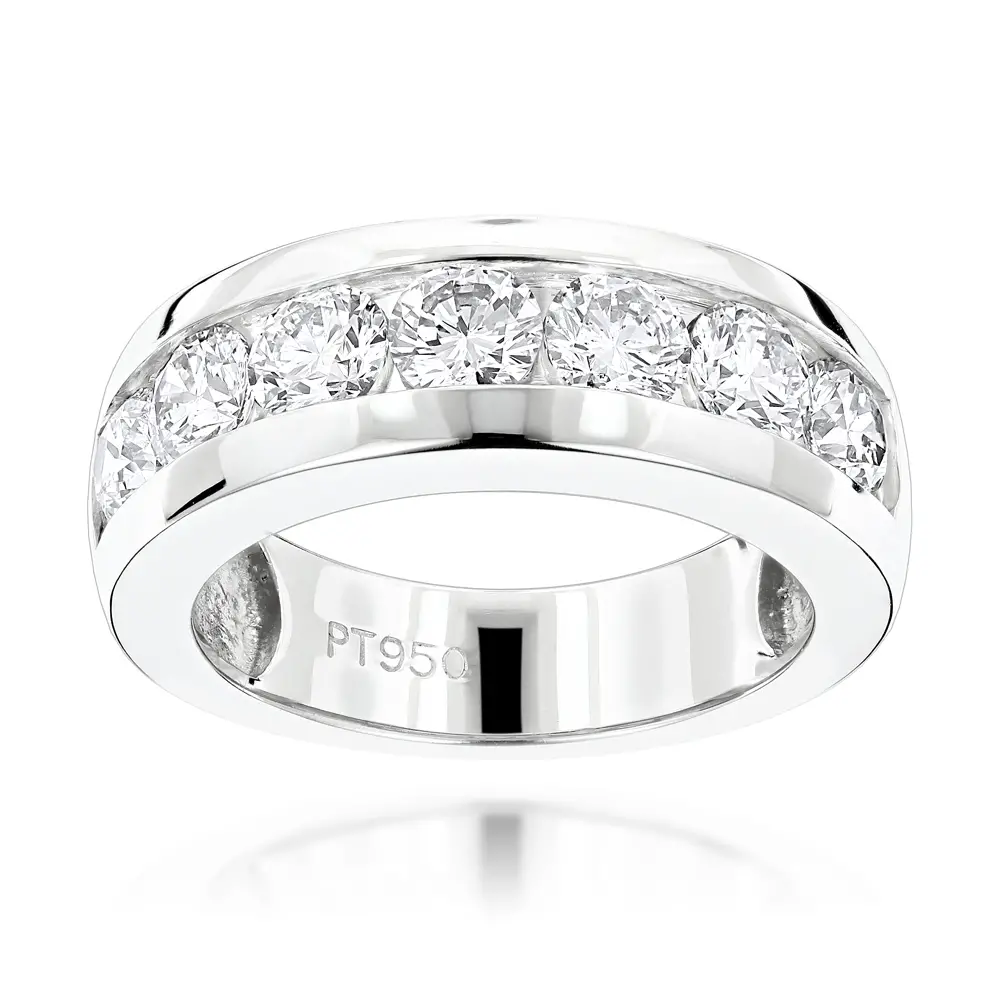 7 Stone Round Diamond Bands: Platinum Diamond Wedding Ring for Men 1.5ct