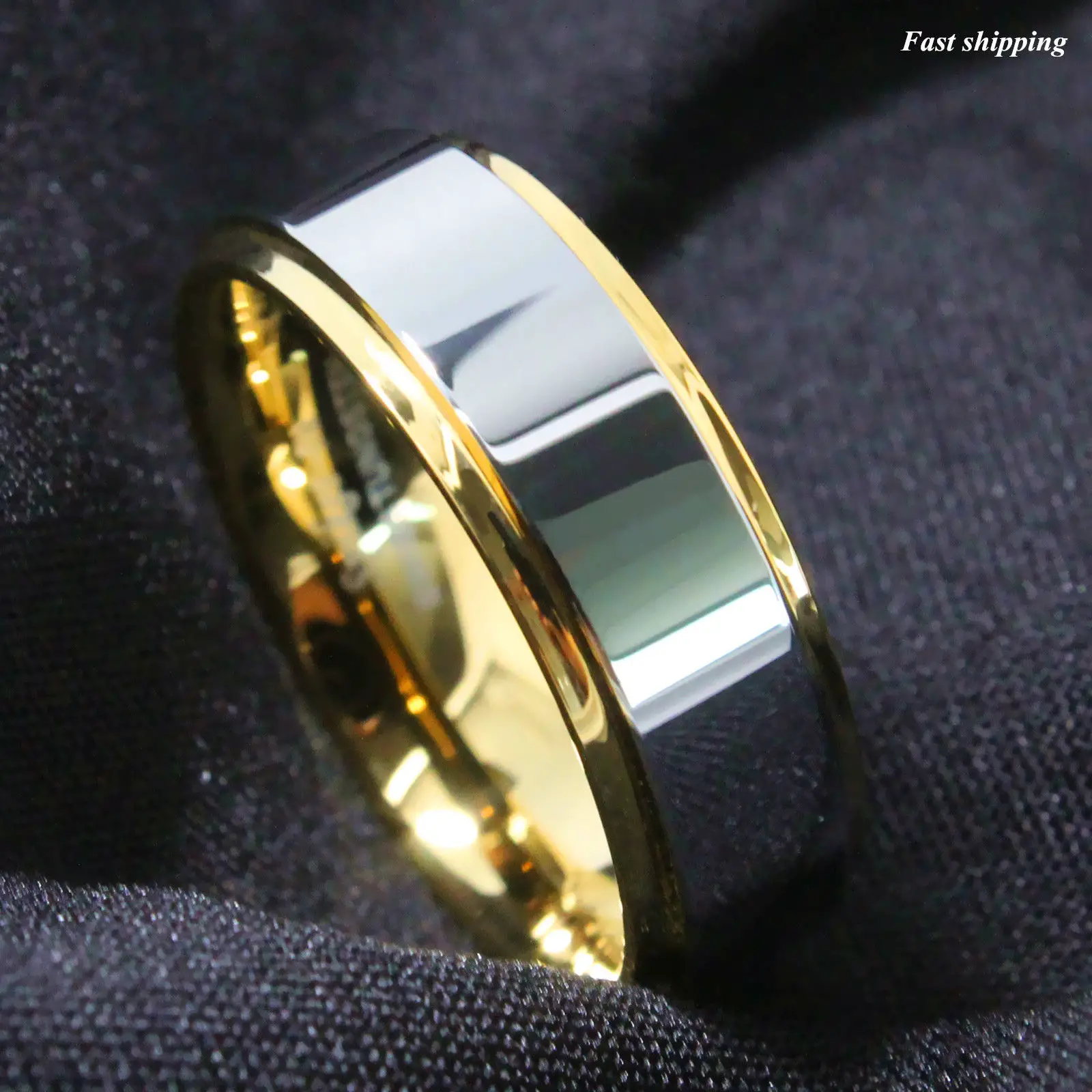 8mm Tungsten Mens Ring 18K Gold High polished Wedding Band Mens Jewelry ...