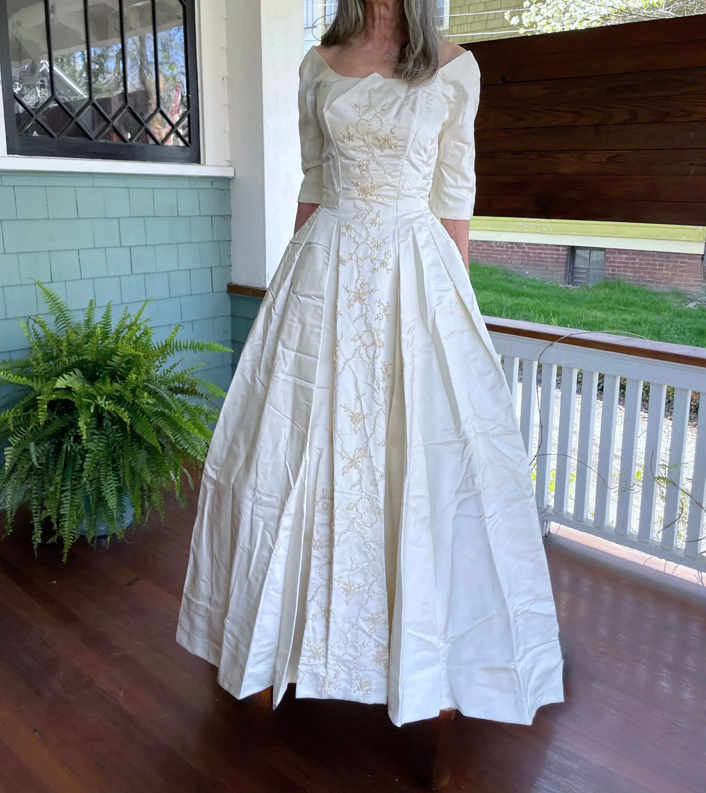 90s Ivory Peau de Soie Wedding Dress/Ivory Ball Gown Wedding
