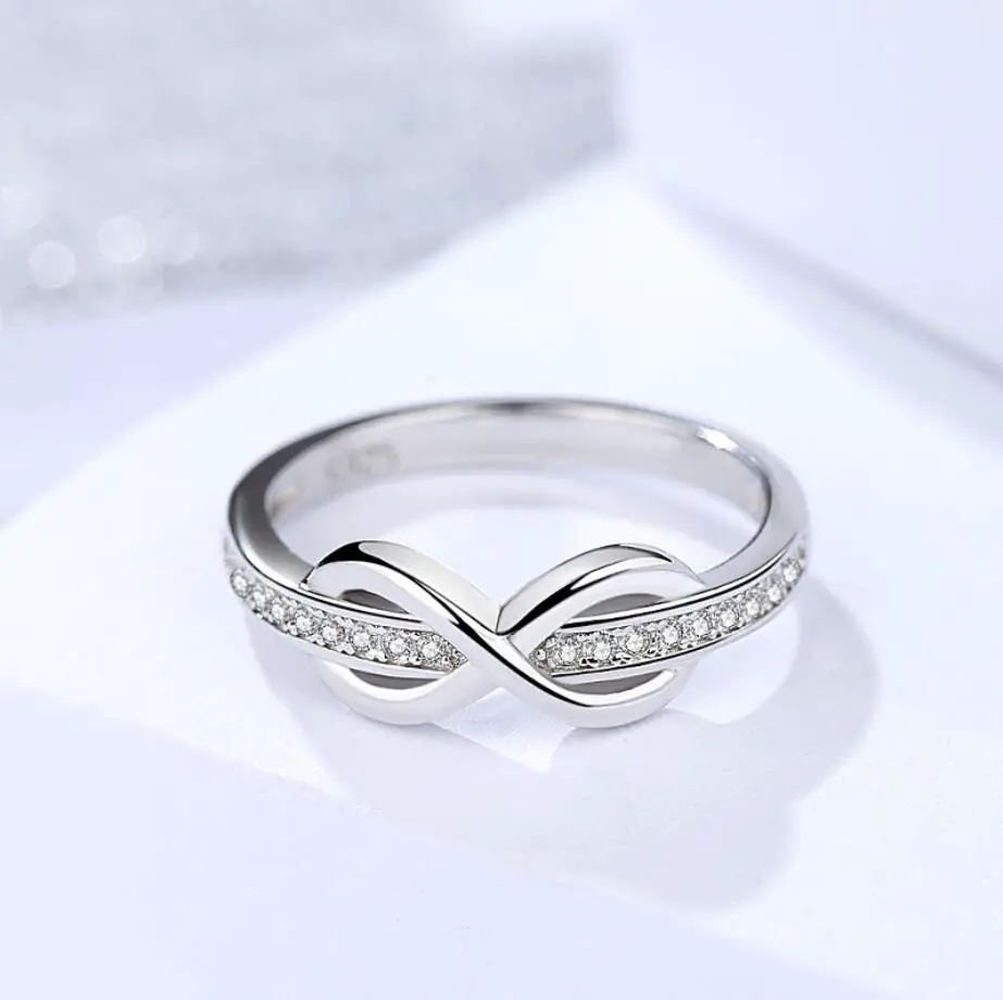 925 Sterling Silver CZ Infinity Thin Band Engagement Wedding Ring Women ...