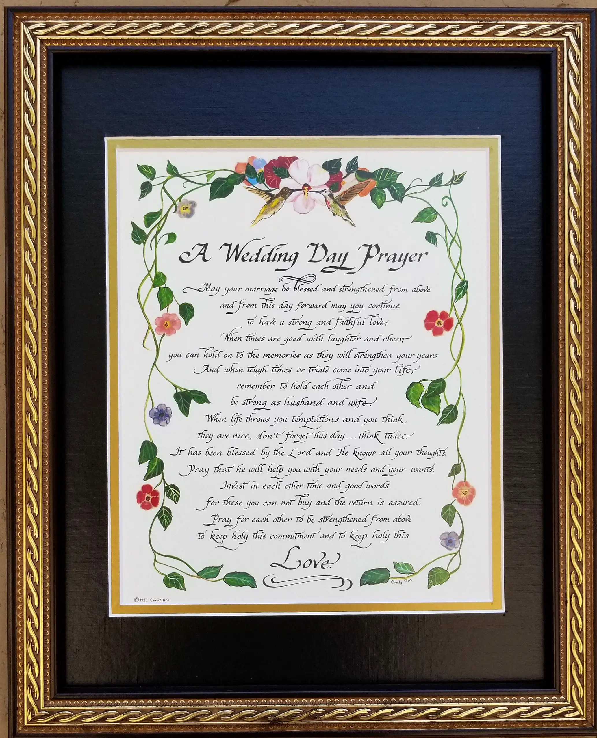 A Wedding Day Prayer framed and matted calligraphy poem gift for Bride ...