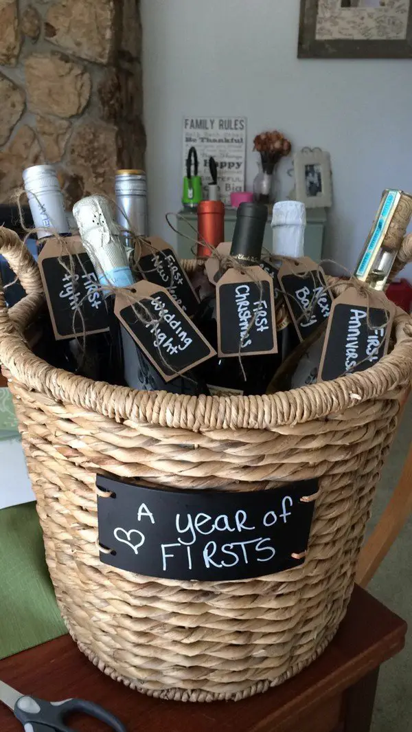 A year of firsts with bottles of wine bridal shower gift ...
