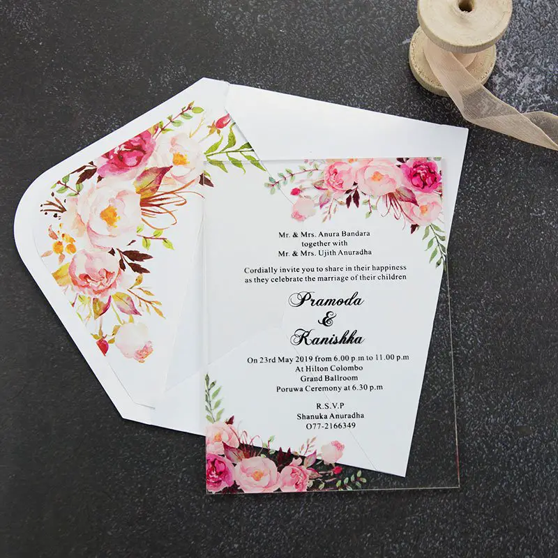 Acrylic Floral Wedding Invitation With Floral Envelope ...