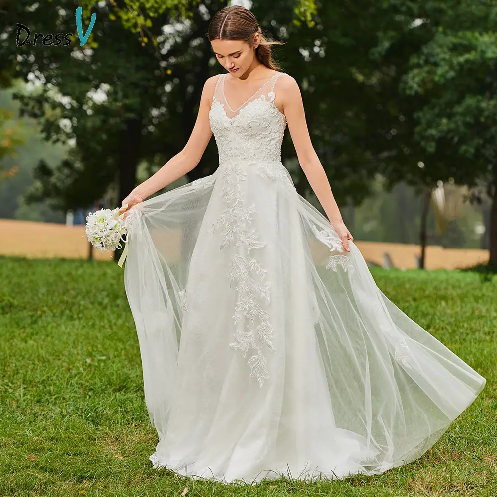 Aliexpress.com : Buy Dressv ivory beading elegant v neck wedding dress ...