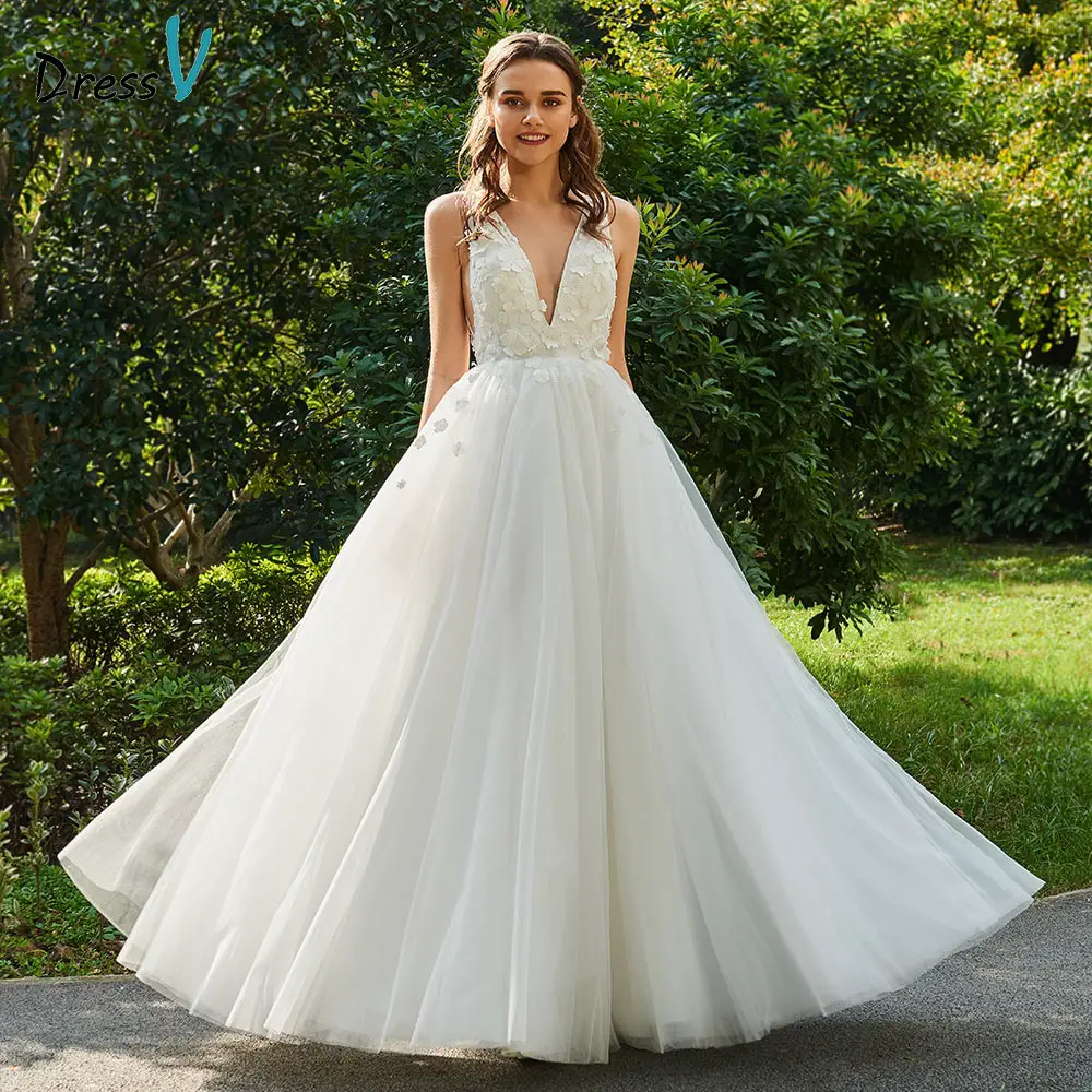Aliexpress.com : Buy Dressv ivory wedding dress v neck sleeveless ...