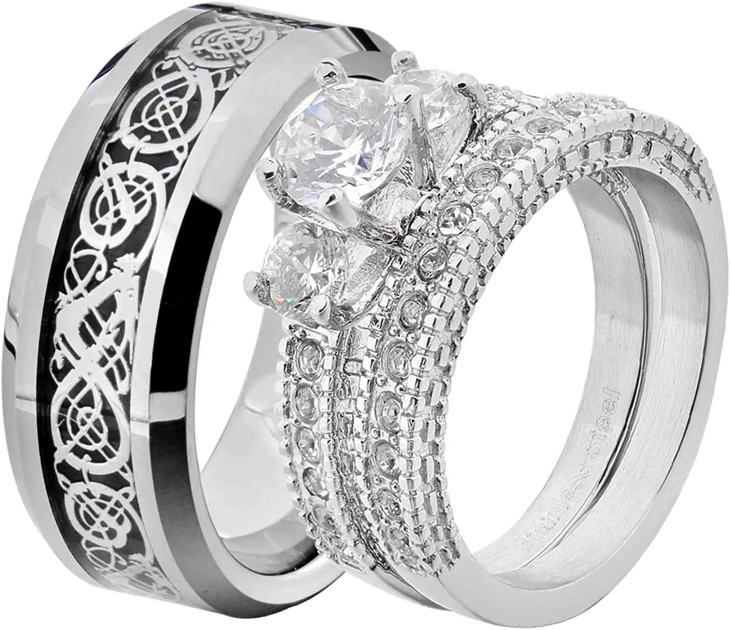 Amazon.com: His and Hers Wedding Ring Sets Couple Ring Bridal Sets ...