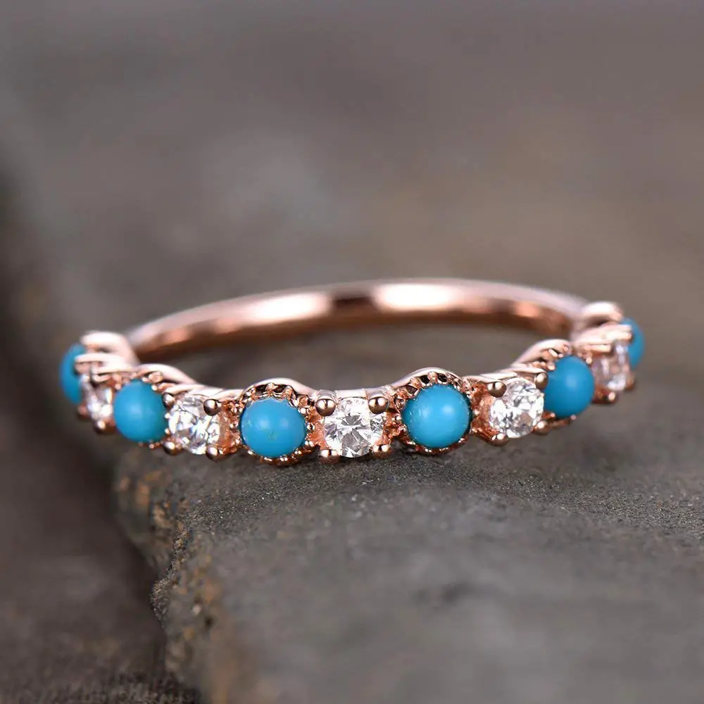 Amazon.com: Turquoise Wedding Band Antique Turquoise Ring CZ Diamond ...