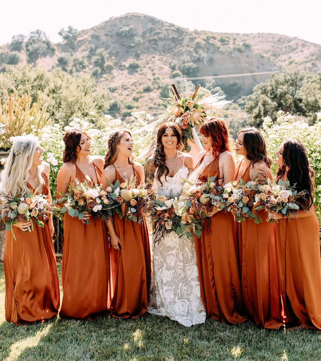 An Autumnal Boho Wedding with Rust Bridesmaids Dresses, Spicy Fall ...