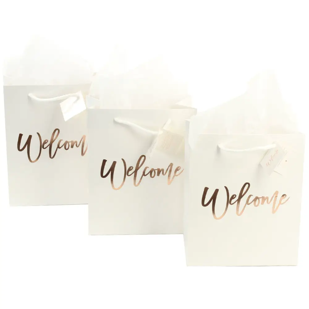 Andaz Press Large White Foil Stamped Welcome Bags for Wedding Guests ...