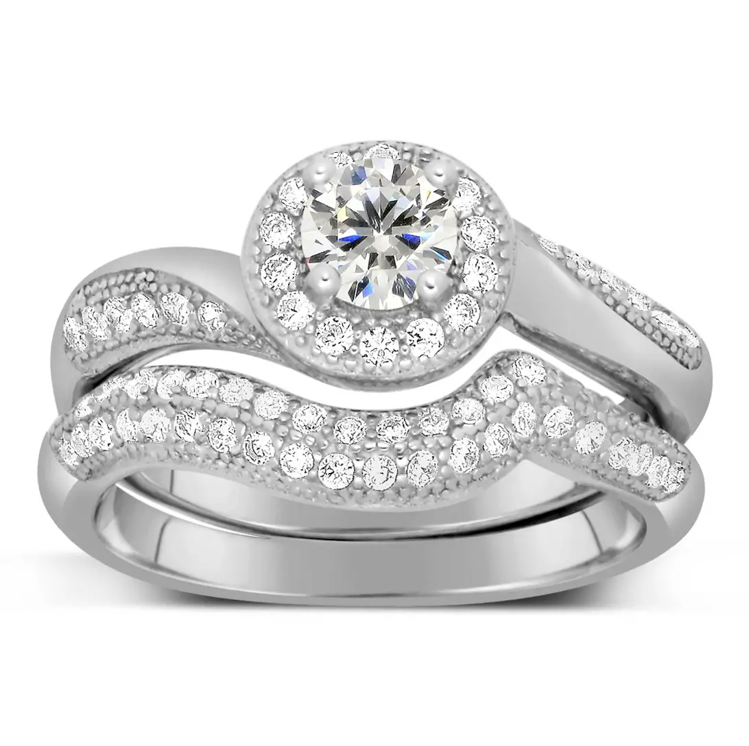 Antique Designer 2 Carat Round Diamond Bridal Ring Set for Her in White ...