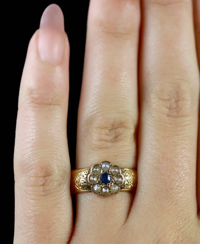 Antique Victorian Sapphire Pearl Wedding Band Ring 18 Carat, circa 1900 ...