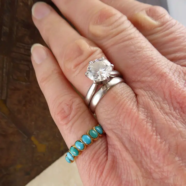 Antique Victorian Turquoise Wedding Ring, Engraved Shoulders, 15 Carat ...