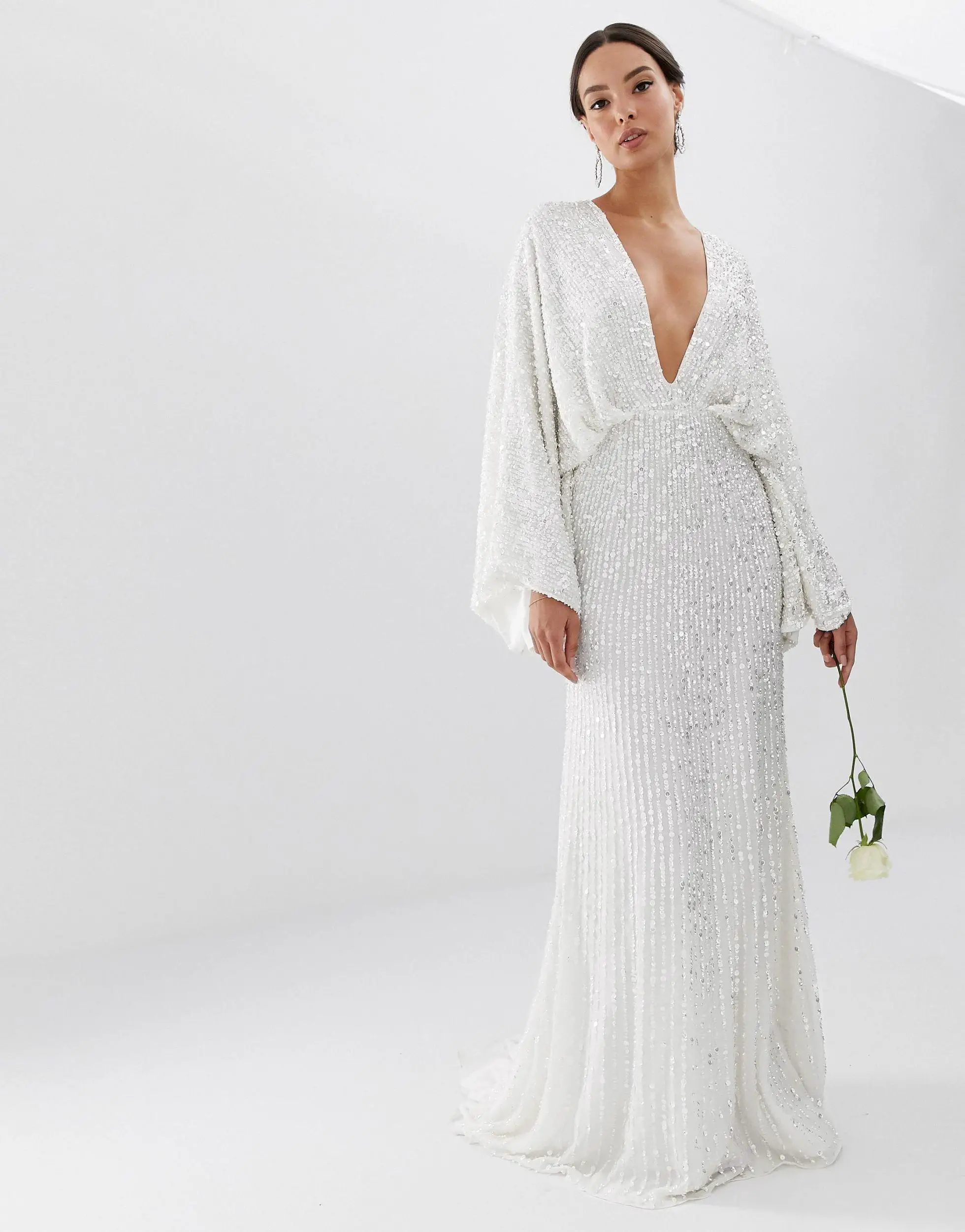 ASOS Synthetic Ciara Sequin Kimono Sleeve Wedding Dress in White