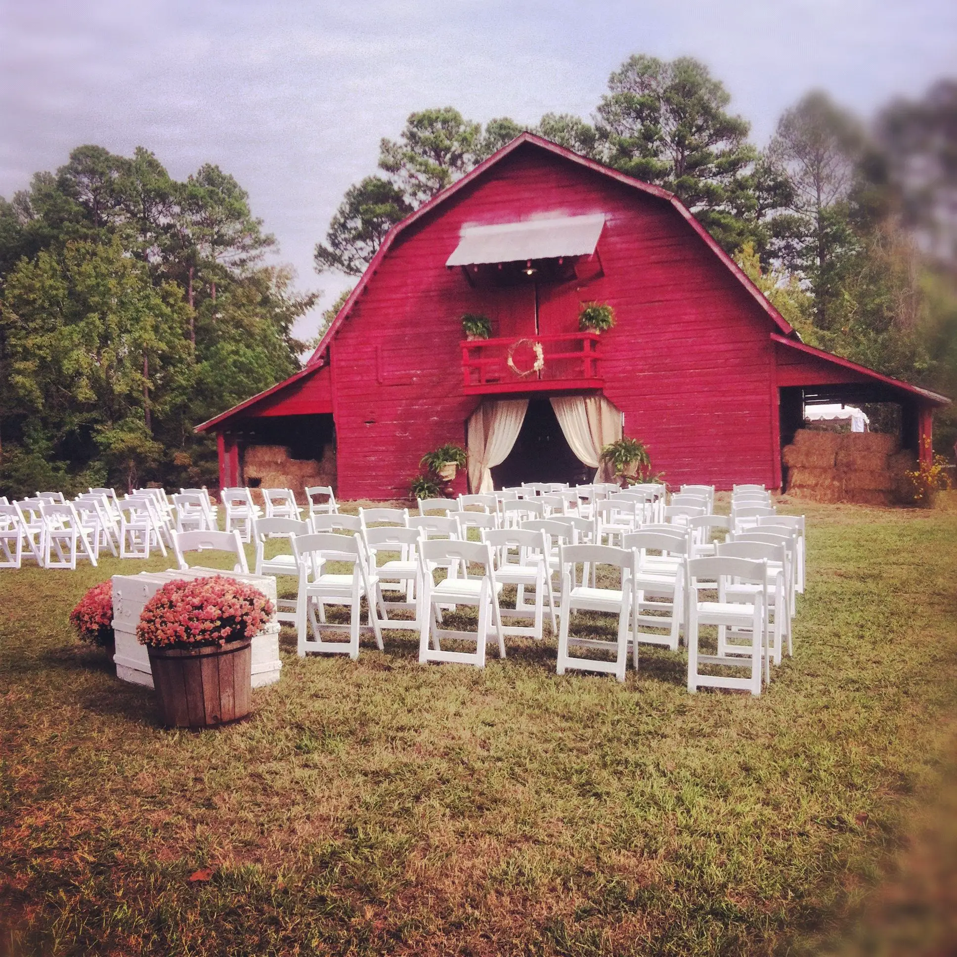 Barn wedding? Get married outside, reception set up inside. Cute.