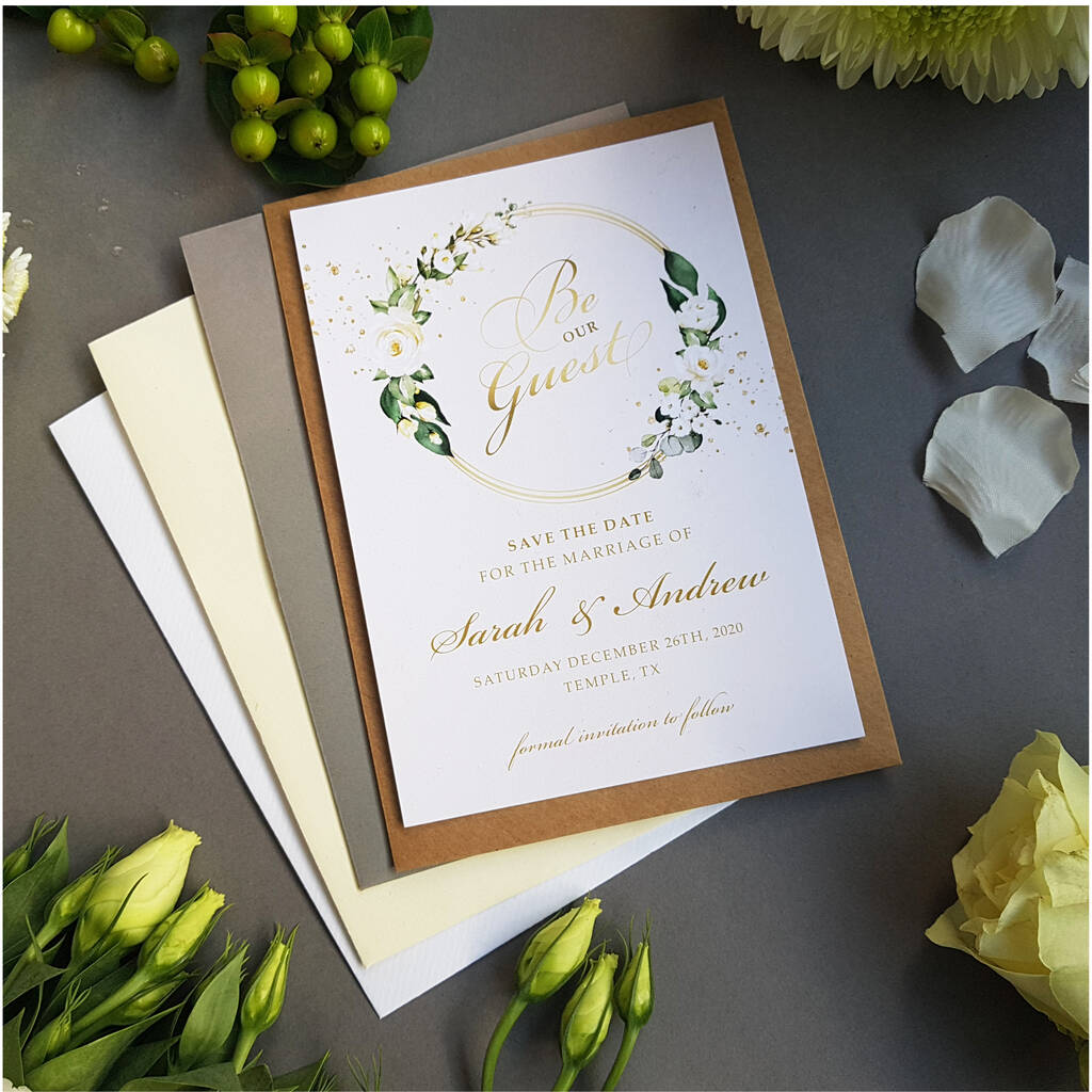 Be Our Guest White Floral Wedding Invitations By Sienna Mai ...