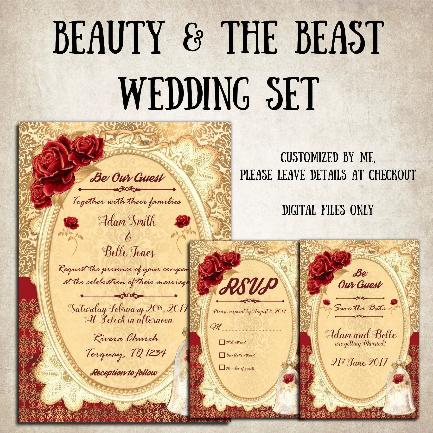 Beauty and the Beast Wedding Invitations with RSVâ¦