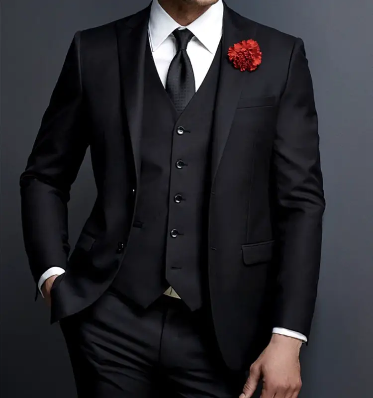 Black Wedding Suits For Men Slim Fit Formal Party Groom Tuxedo Prom ...