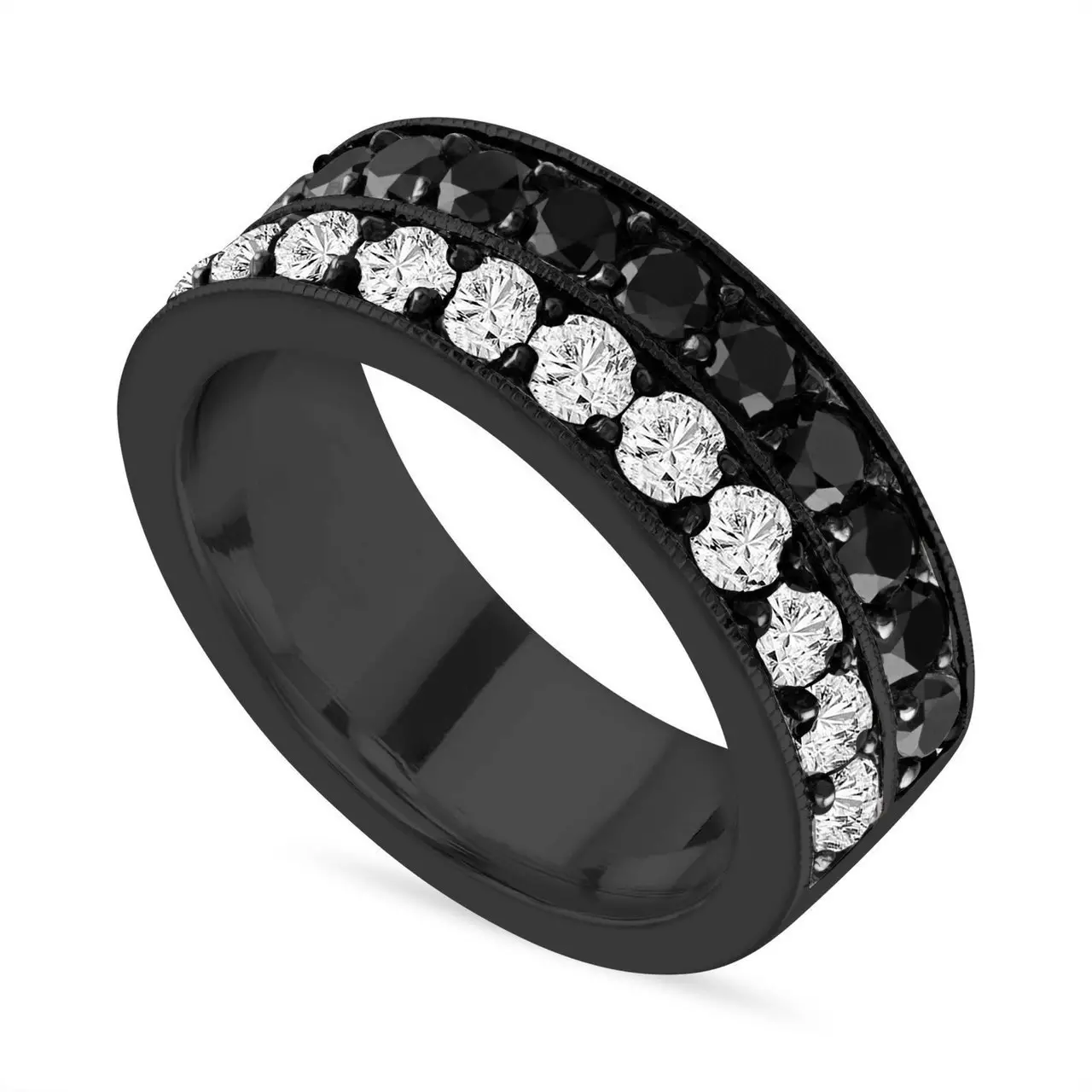 Black &  White Diamond Mens Wedding Band, Vintage Diamond Wedding Ring ...