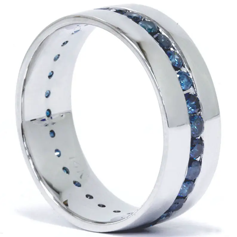 Blue Diamond Ring Mens Blue Diamond Wedding Ring 1.25CT Blue
