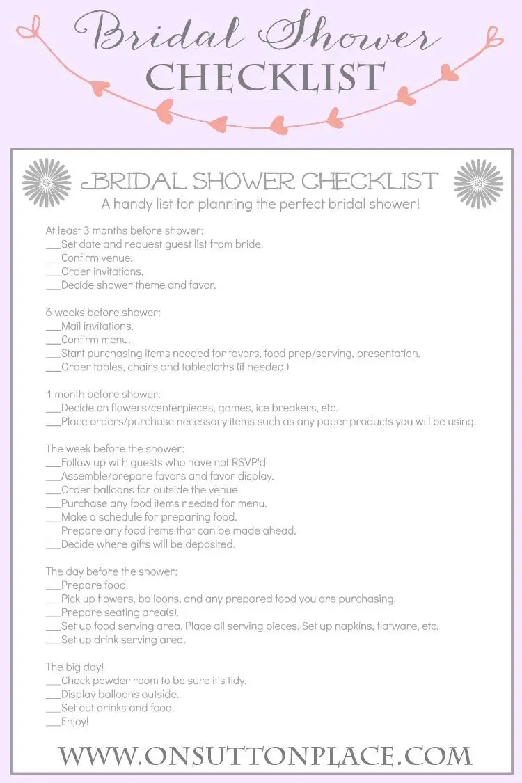 Bridal shower checklist, Bridal shower planning checklist ...