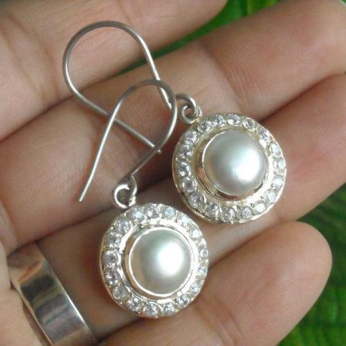 Buy Bridal Pearl earrings, Sterling silver cz earrings ...