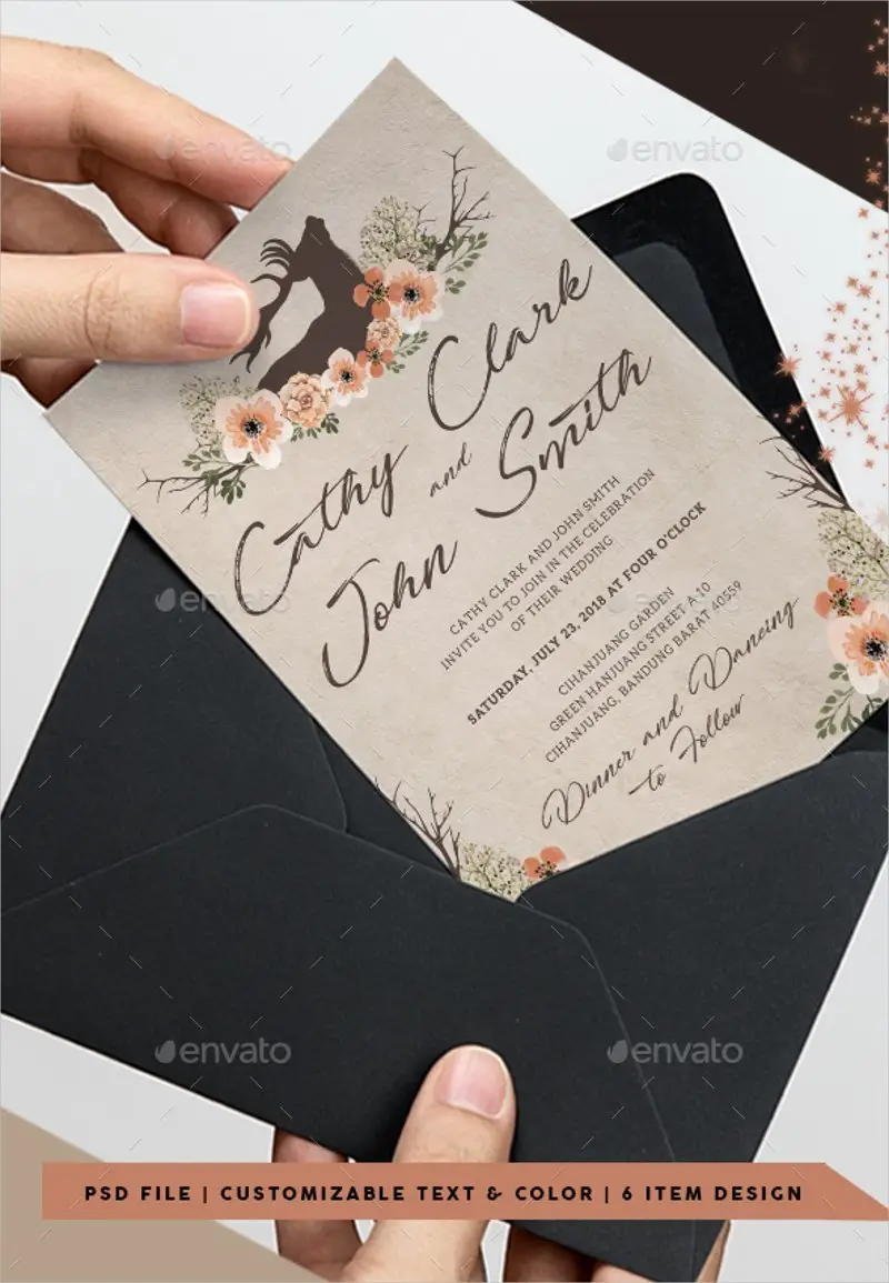 calligraphy boho wedding invitation