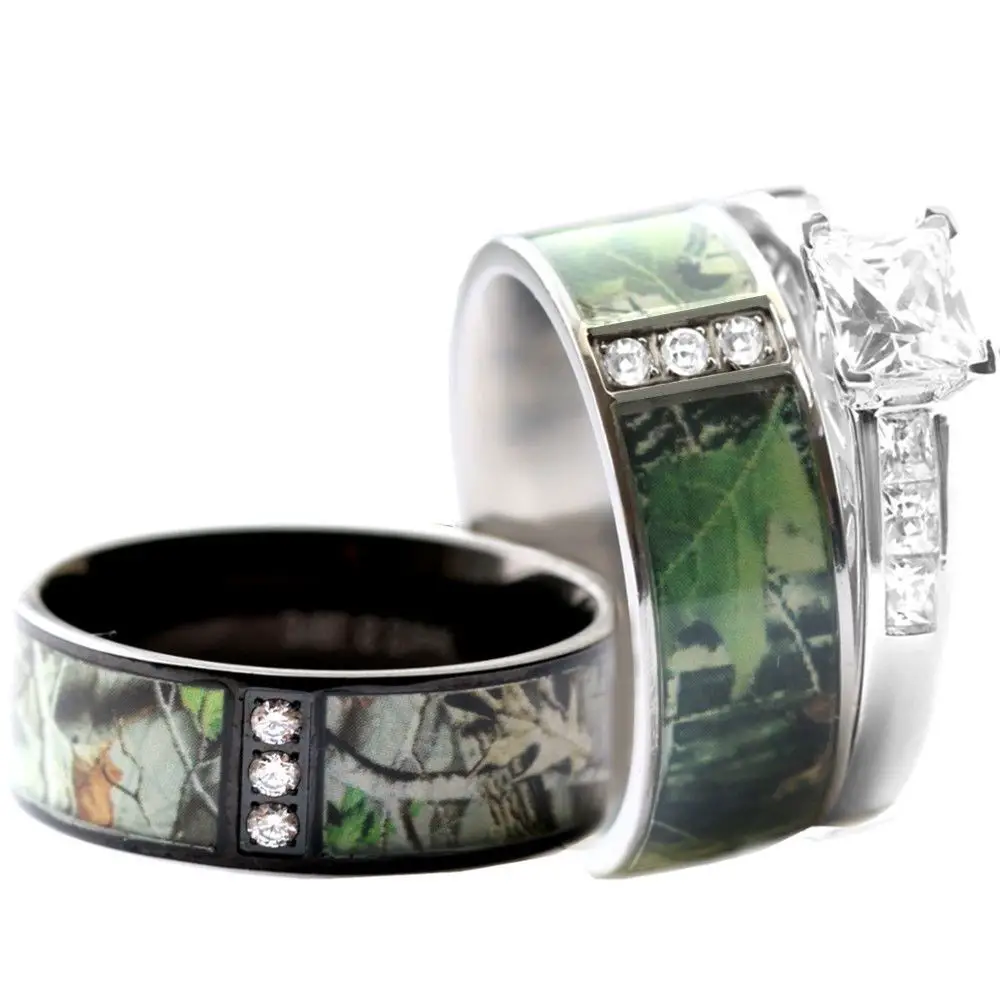 camo promise ring sets for him and her