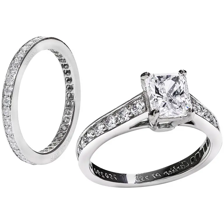 Cartier 1895 Solitaire Radiant Cut Engagement Ring and Wedding Band Set ...