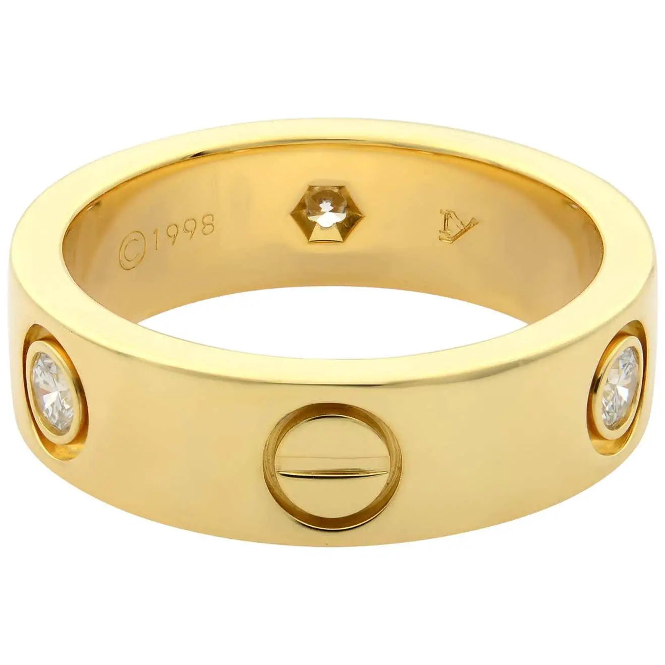 Cartier Love 18 Karat Yellow Gold 3 Diamond Wedding Band Ring at 1stDibs