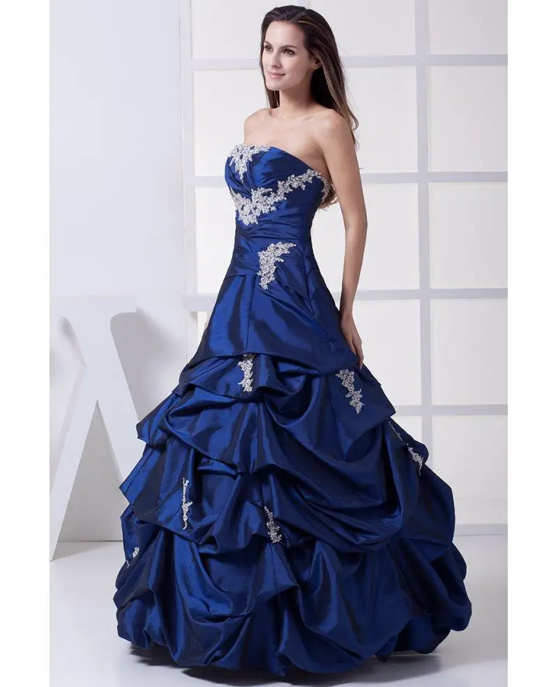 Classic Royal Blue Lace Taffeta Ruffles Wedding Dress Strapless # ...