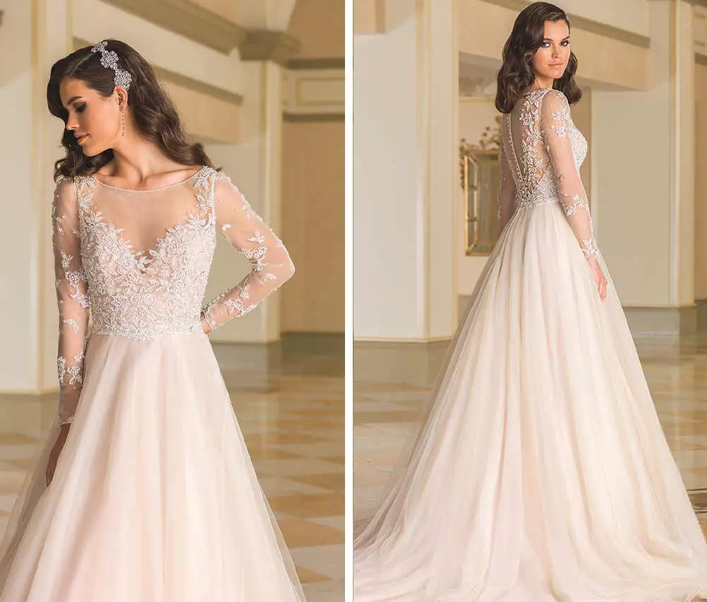 Classy Winter Wedding Dresses With Sheer Long Sleeves Bateau Neck A ...