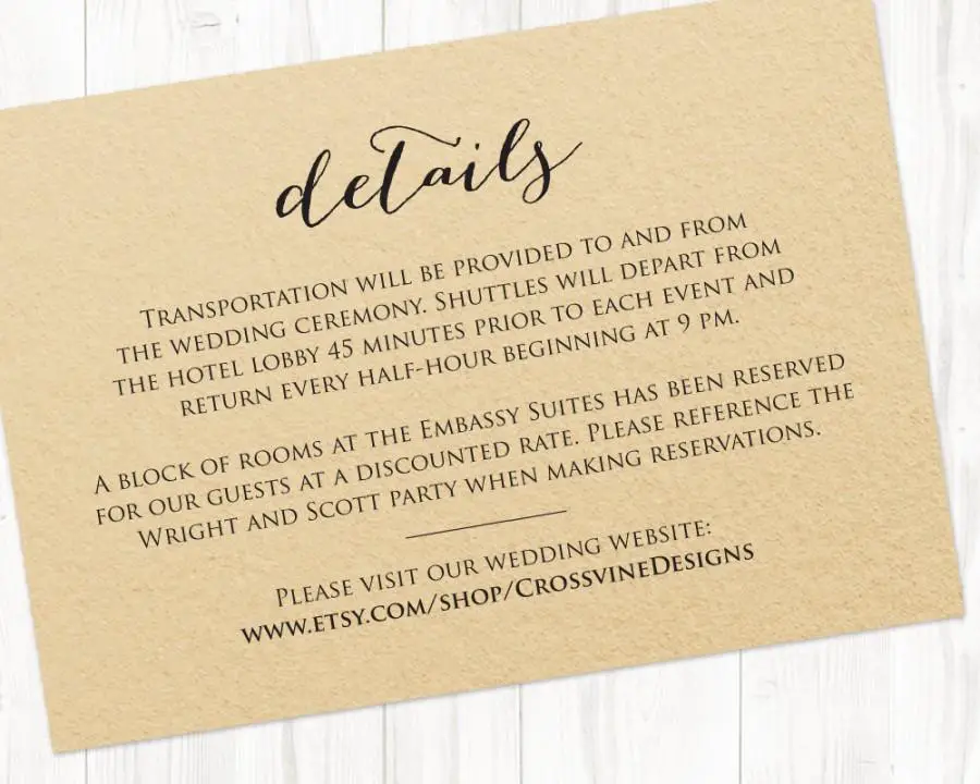 Details Card Insert, Wedding Information Card Template ...
