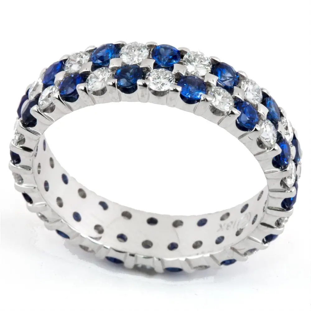 Diamond &  Sapphire Double Row Alternating Eternity Wedding Band Ring 1 ...